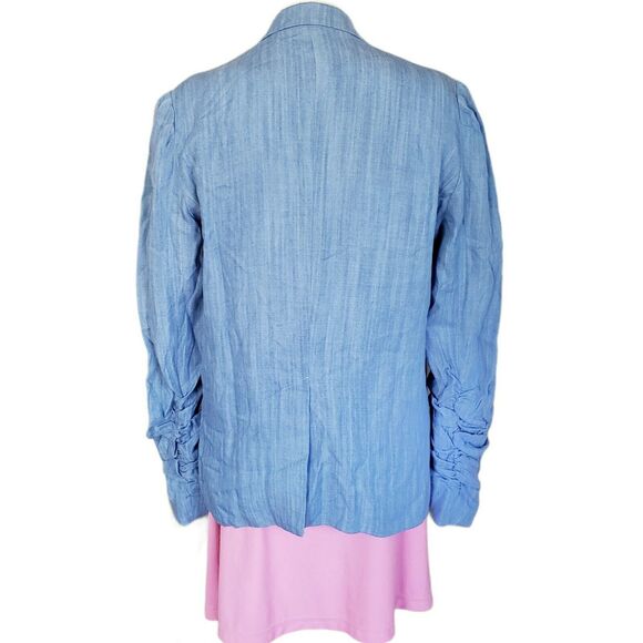 GENERATION LOVE Juniper blue open front blazer ruched sleeve jacket Size L NEW - Picture 2 of 9